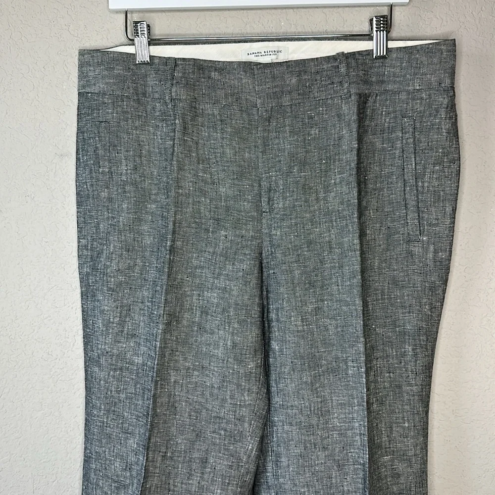 Banana Republic 100% Linen Dark Marled Grey The Martin Fit Trouser Pants Size 14